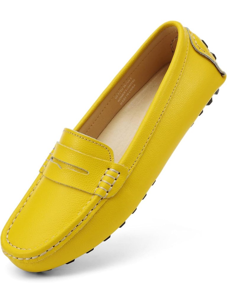 Women's Yellow Classic Comfort Leather Penny Loafers Casual Slip-On Walking
